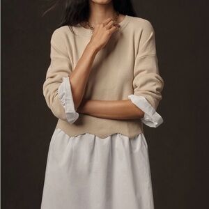 Anthropologie English Factory Linen Blend Long Sleeve Sweater Twofer Mini Dress